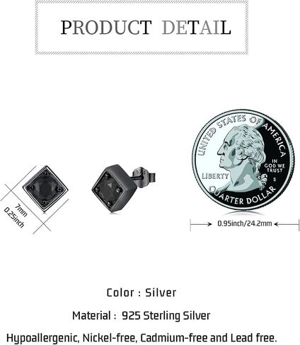 Black Cubic Zirconia Stud Earring 925 Sterling Silver Pentagon Earrings CZ Earrings for Women Girls in Saudi Arabia