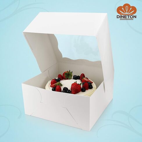 [10 Pack of Each] Cake Boxes 10 Inch Cake Boards Set – 10 Sturdy Cake Box 10 x 10 x 5 & 10 Inch Cake Boards - Window Cardboard Cake Boxes - Ten Round Cake Boards in Set (10x10x5) in Saudi Arabia