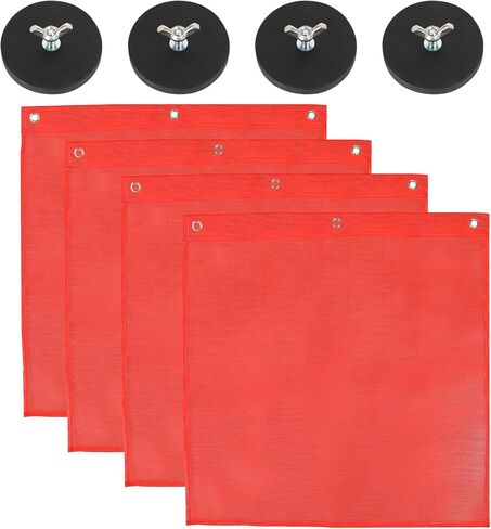 Heavy Duty Magnetic Safety Flags for Trucks (Pack of 4) - 18 x 18 Inch Orange Warning Flags with Grommet and Round Magnets | Mesh Safety Flag for Oversize Load Trailers in Kuwait