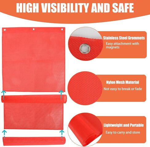 Heavy Duty Magnetic Safety Flags for Trucks (Pack of 4) - 18 x 18 Inch Orange Warning Flags with Grommet and Round Magnets | Mesh Safety Flag for Oversize Load Trailers in Kuwait