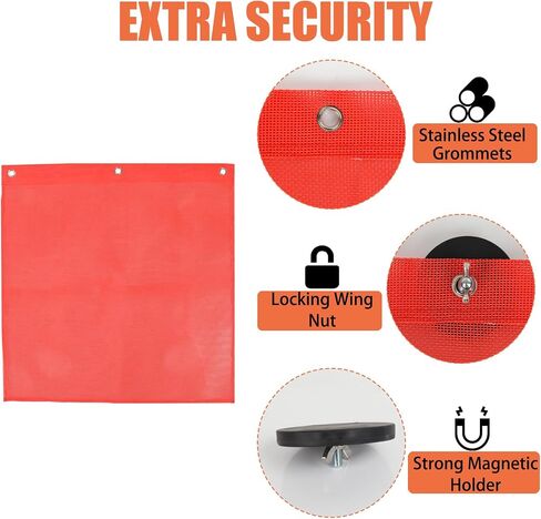 Heavy Duty Magnetic Safety Flags for Trucks (Pack of 4) - 18 x 18 Inch Orange Warning Flags with Grommet and Round Magnets | Mesh Safety Flag for Oversize Load Trailers in Kuwait
