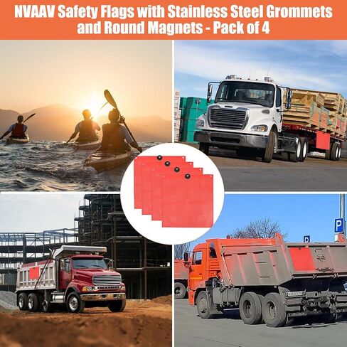 Heavy Duty Magnetic Safety Flags for Trucks (Pack of 4) - 18 x 18 Inch Orange Warning Flags with Grommet and Round Magnets | Mesh Safety Flag for Oversize Load Trailers in Kuwait
