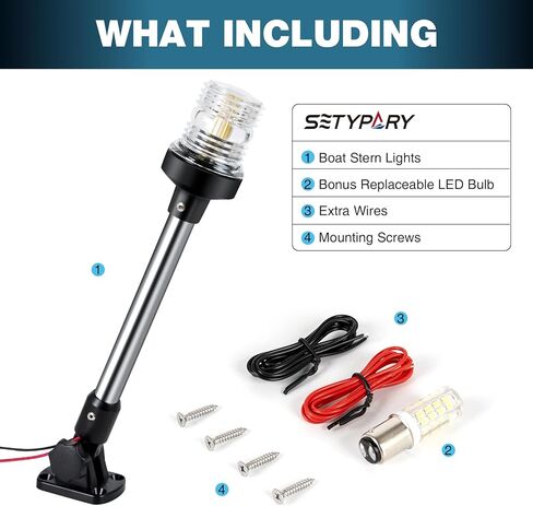 18 بوصة قارب صارم ضوء مرساة ضوء LED البحرية مقاوم للماء IP67، أبيض قابل للطي أضواء الملاحة للقوارب LED لعائم، قارب جون وقارب باس (12-24 فولت) in Kuwait