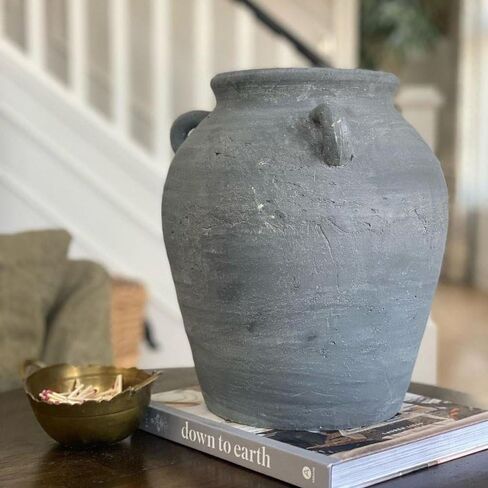 Black Vintage Decorative Vase for Home Décor, 12" Tall Handmade Terracotta Vase, Large Black Ceramic Vase in Saudi Arabia
