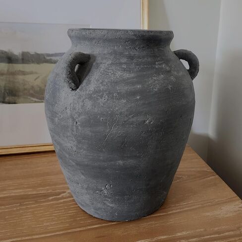 Black Vintage Decorative Vase for Home Décor, 12" Tall Handmade Terracotta Vase, Large Black Ceramic Vase in Saudi Arabia
