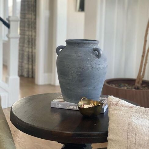 Black Vintage Decorative Vase for Home Décor, 12" Tall Handmade Terracotta Vase, Large Black Ceramic Vase in Saudi Arabia