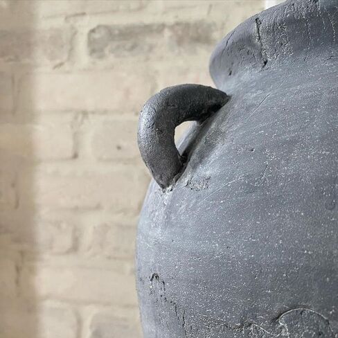 Black Vintage Decorative Vase for Home Décor, 12" Tall Handmade Terracotta Vase, Large Black Ceramic Vase in Saudi Arabia