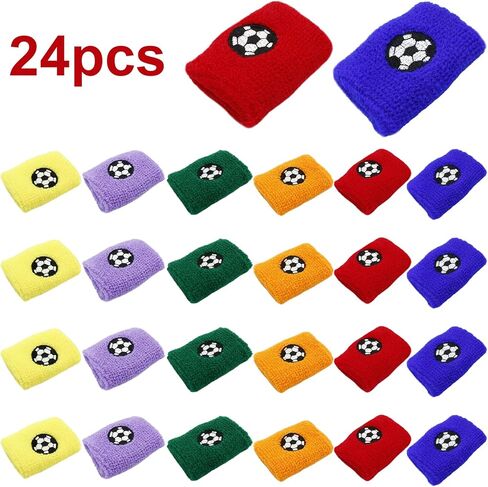 Hitefu 24PCS Sports Wristbands for Kids,Colorful Kids Athletic Wristbands with Football Designs, Wrist Sweatbands for Kids, Students, Sports, Soccer, Birthday Party Favors Supplies in Kuwait