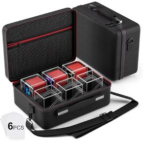 Card Deck Box with Portable Case, 6 Pack Clear Card Deck Box Holds 600+ Double Sleeved Cards, Commander Deck Box with 6 Dividers Fit for MTG, YuGiOh, TCG
