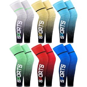 6 Pairs Sports Leg Sleeves UV Protect Compression Long Knee Sleeves for Men Women Youth Sport Basketball Football Running Cycling