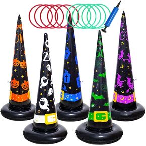 Poptrend 5PK Halloween Toys Halloween Games Inflatable Witch Hat Ring Toss Game, Halloween Inflatable Ring Toss Game with Air Pump. Games toys for Kids Adults,Halloween decorations (Witch Hat, 5PK)