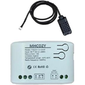Zigbee Temperature & Humidity Controller, Extendable Probe Sensor, Tuya App Remote, 10A Relay Switch (T&H, 12, Volts)