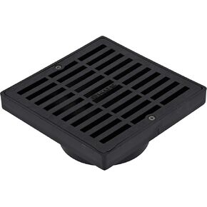 NDS 640 6-Inch Square Grate with Low-Profile Adapter Drain, Connects to 3-Inch and 4-Inch Drain Pipes and Fittings, for Small Lawns, Landscaping and Patios, Plastic, Black