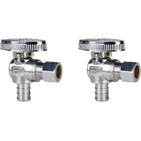 SUNGATOR 12-Pack Pex Angle Stop Valve 1/2 inch x 3/8 inch, 3/8" OD Compression x 1/2" PEX, 1/4 Turn Chrome Plated Brass, 1/2" Pex Shut Off Valve For Faucets and Toilets, ASTM F1807