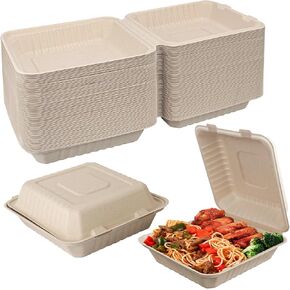 80 Pack 8X8"Clamshell Take Out Containers, To Go Boxes for Hot & Cold Foods – Featuring Food Containers and To Go Containers with Lids