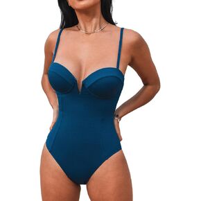 CUPSHE Women's One Piece Swimsuit Bathing Suit Tummy Control Sweetheart Neck V Wire Underwire Molded Cups Back Cutout in Saudi Arabia