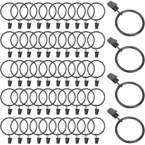 150 Packs 1.5 Inch Metal Openable Curtain Rings with Clips, Decorative Drapery Rustproof Vintage Curtain Rings with Strong Hooks for Room, Bathroom and Parlor Window, Black, by GENHAKON