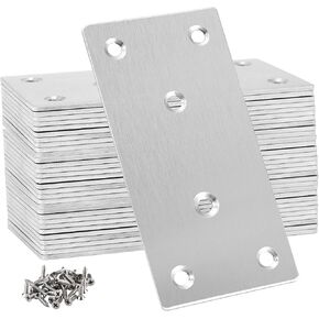 ZOENHOU 40 PCS 80mm x 40mm x 2mm Stainless Steel Mending Bracket Plate, Heavy Duty Flat Bracket Metal Mending Plates for Wood, Shelves, Furniture, Cabinet