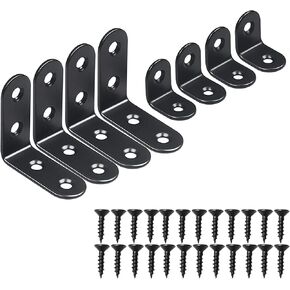 8PCS L Bracket Corner Bracket,Black Small Right Angle Bracket for Wood Furniture Cabinet Chair(4PCS 0.79 Inch+4PCS 1.57 Inch with 24PCS Screws)