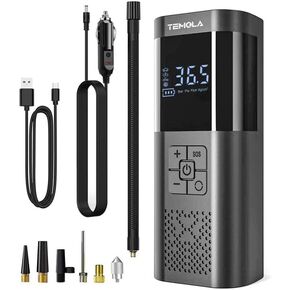 TEMOLA Tire Inflator Portable Air Compressor, Air Pump for Car Tires 150PSI Cordless Air Compressor Portable With Pressure Gauge, 12V DC Tire Pump for Car Motorcycle Bicycle, Car Accessories