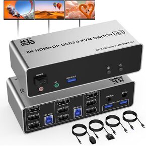 DP شاشة مزدوجة KVM Switch DisplayPort 4K@60 هرتز، مفتاح DP KVM لجهازي كمبيوتر يشاركان شاشتين و3 منافذ USB 3.0/صوت/ميكروفون، 4K DisplayPort Switch 2 في 2 خارج in Kuwait