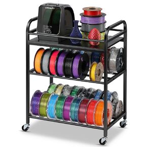 3D Printer Filament Storage Rack- Rolling Filament Spool Holders Racks with Wheels, Heavy Duty Metal Shelf for PLA/ABS/TPU/Nylon, Filaments Organzied for 3D Printing Studio, Office Workshop (Black)
