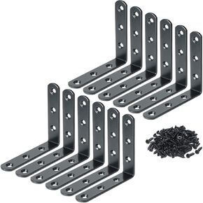 12 Pcs Black Stainless Steel L Bracket Heavy Duty Corner Bracket 3 x 3 inch Metal Corner Brace Joint Right Angle Bracket Fastener for Wood, with Screw