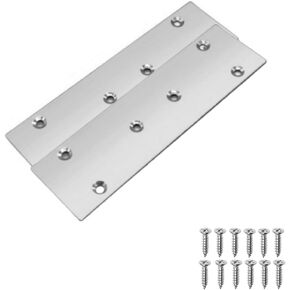 2pcs Stainless steel Flat Straight Brace Bracket ,HeavyDuty Metal Flat Straight Mending Plates Fixing Corner Brace for Furniture, Wood, Shelves, Cabinet (6.6 x 1.9 Inch)