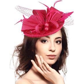 Fascinators Hats for Women, Fancy Hats with Clip Cocktail Tea Party Hats Fashionable Victorian Church Hats Clearance(Hot Pink)