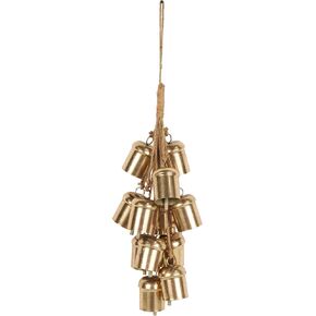 Deco 79 Metal Decorative Bells Cluster with Jute Hanging Rope, 9" x 9" x 25", Gold