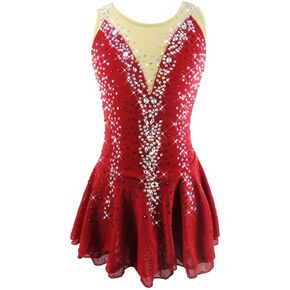 Ice Skating Dress Adult Girls Red Sleeveless Competitions Leotards Competition Costumes