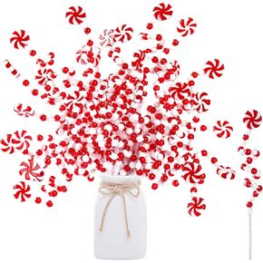Sggvecsy 36 Pcs Curly Candy Cane Shape Christmas Tree Picks - Red and White Decorations for Home, Vase, Wreath, Crafts and Xmas Tree Topper