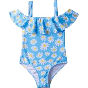 LIZENS Girls Swimwear Spaghetti Straps One piece Off-Shoulder Ruffle Beach Bathing Suit Flounce
