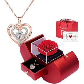 Preserved Rose Gift Box & with I Love you Necklace, Gifts for Girlfriend, Women, Mom, Wife, Gifts Idea on Mother's Day, Christmas, Valentine's Day, Birthday, Anniversary, Thanksgiving
