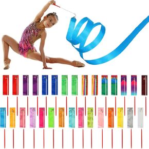 Yilloog Rainbow Dance Ribbon 78.7 Inch Gymnastics Ribbon Streamers Rainbow Artistic Ribbon Dancer Twirling Wands Rhythmic Gymnastics Ribbon for Kids Dancing Party (Mixed Color, 15 Pieces)