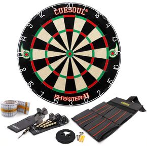 CUESOUL Shooter-II TRI-Eyes Official Size Sisal Bristle Dartboard Set with 2 sets of steel tip darts,with or without Dartboard Surround Wall Protector for your choice