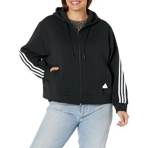 adidas Women's Future Icon Three Stripes Full-Zip Hoodie, Medium Grey Heather, Large