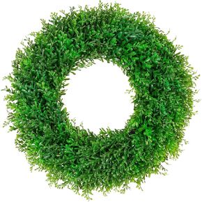 22inch Artificial Boxwood Wreath, 22" Spring Summer Wreath Faux Greenery Leaves Wreath for Front Door Wall Window Porch Farmhouse Patio Garden Indoor Outdoor Decor Wedding Party Decoration