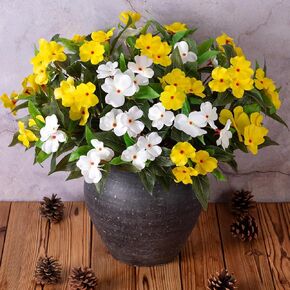 Artificial Fake Fall Flowers Plants Outdoor,3 PCS 7 Branches Artificial Impatiens Flowers for Outside,Faux Impatiens Bouquet Silk Greenery Plants for Balcony Garden Window Box Home Decor