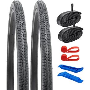 YUNSCM 2-PCS 26x1 3/8 (37-590) Bike Tires and 26x1 3/8" Heavy Duty Bike Tubes Schrader Valve with 2 Rim Strips Compatible with 26 x 1 3/8 26x1 3-8 Bike Bicycle Tires and Tubes (P-1127)