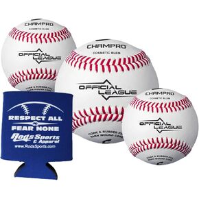 CHAMPRO CBB-200D Full Grain Leather Cover Baseballs with Cosmetic Blem - 36 Balls - and Drink Can Sleeve