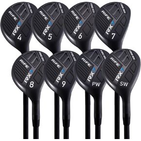 Rife Golf RX7 Senior Mens Right Handed Standard Length A Lite Light Mature Senior Flex Graphite All True Utility Hybrid Irons Set 4 5 6 7 8 9 PW SW Ultra Forgiving Golf Clubs