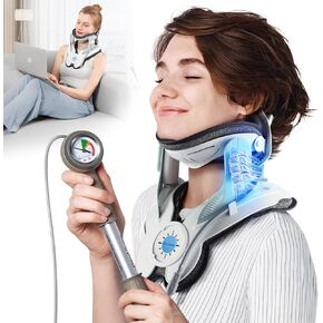 Cervical Neck Traction Device: Neck Stretcher for Cervical Pain Relief, Manual Air Pump with 3 Power Traction, Built-in 8 Airbag, Improved Stretcher for Neck Decompression and Neck Tension Relief