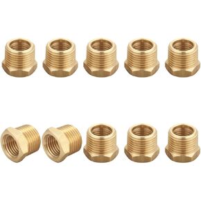 1/2 Inch NPT Male x 3/8 Inch NPT Female Brass Pipe Fitting, Hex Bushing, Reducer Adapter (10 Piece)