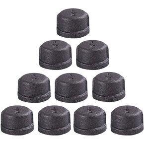 1/2 Inch Malleable Cast Iron Pipe Cap, DIY Retro Furniture Threaded Pipes and Fittings, 10 Pack 1/2 Inch Pipe Cap.