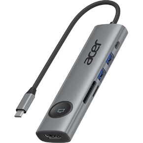Acer USB C Hub, 7 in 1 USB C to HDMI Adapter, 4K@60Hz HDMI, 2 USB 3.1 and Type-C Data Port, 100W PD, SD Card Reader, One-Touch Screen On/Off Button for MacBook Pro/air, iPad Pro/air, Switch (Grey)