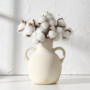 SIDUCAL Rustic Ceramic Farmhouse Flower Vase with 2 Handles, Whitewashed Terra Cotta Vase, Decorative Pottery Flower Vase for Home Decor, Table, Living Room, Shelf Decor, 7.3 Inch, Terra