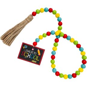 Gadpiparty Back to Wood Bead Garland with Tassel Rustic Farmhouse Garland Tiered Tray Wall Hanging Decor Back to Party Favor for Classroom