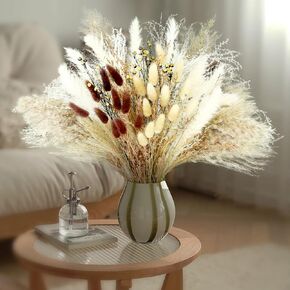 120Pcs Natural Dried Pampas Grass 17inch Bouquet Dried Flowers for Home Decor Boho Decor Rustic Decor Room Decor Wedding and Baby Shower