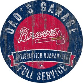 Braves 12" Round Dad's Garage Wood Sign in Saudi Arabia